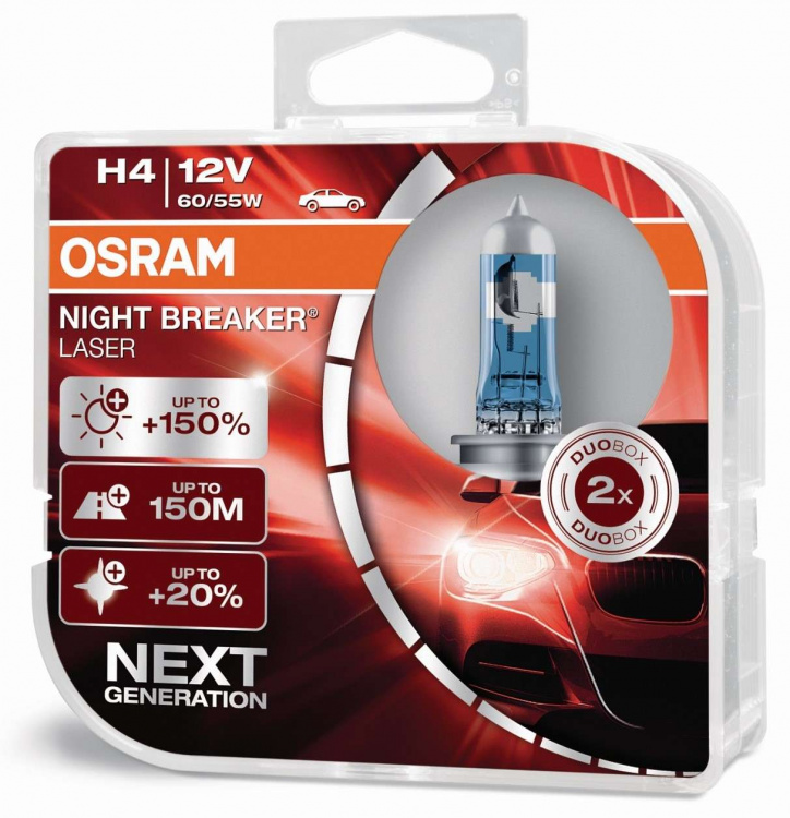 OSRAM H4 12V 60/55W NIGHT BREAKER® LASER +150% mehr Helligkeit Set - 2 Stück